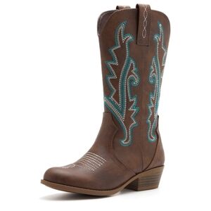 Vodvob Embroidered Brown Western Cowgirl Boots Girl's Size 6 Women's Size 7.5